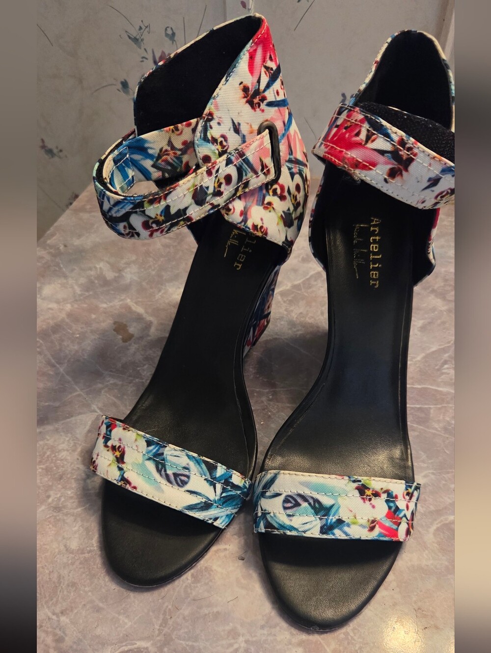 Atelier Floral Ankle-Strap Heels in Multicolor